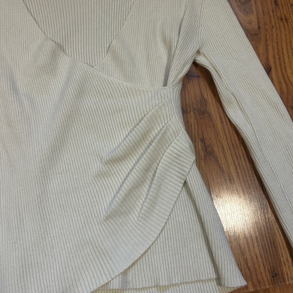 Max Studio Cream Ribbed Wrap Blouse - Picture 3 of 4